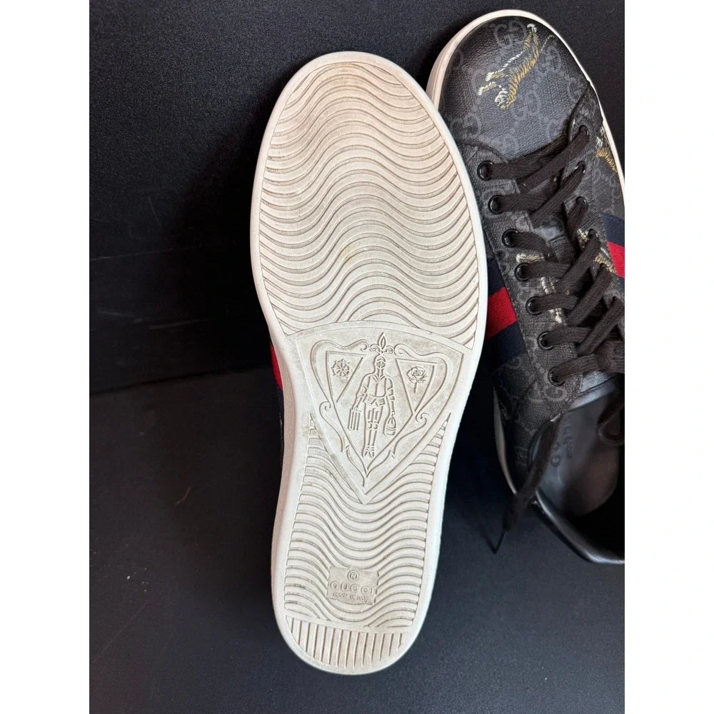 Gucci Ace GG Supreme Tiger Web Stripe Sneakers Black Leather Men US 11 Ebay Cert